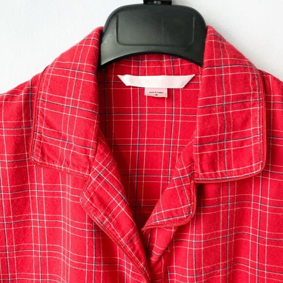 Victoria’s Secret Pajama Top Sz Small Red Plaid Long-Sleeves 100% Cotton Buttons - Picture 8 of 10
